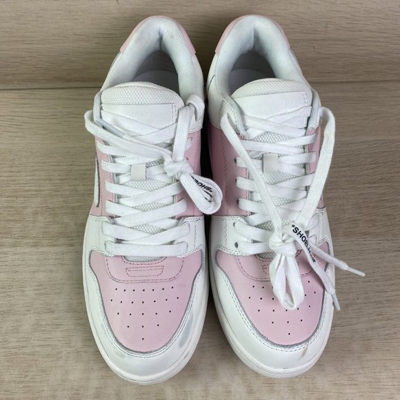 Off-White “OUT OF OFFICE” White/Pink Leather Low Top Lace Up Sneakers, Mens 41 main image 4